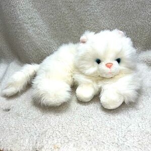 Playful Pals plush kitty plush laying 17" white fluffy blue eyes Mervyn's